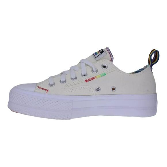 Converse Ctas Lift Ox Egret/University Red Platform Rainbow Pride - Picture 2 of 9